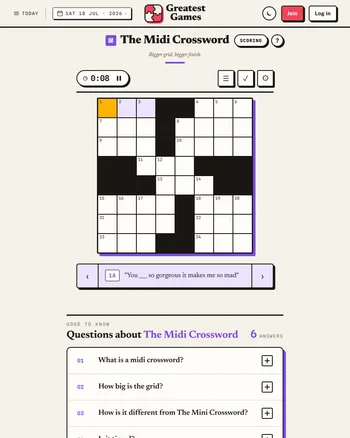 Greatest Games Midi Crossword screenshot