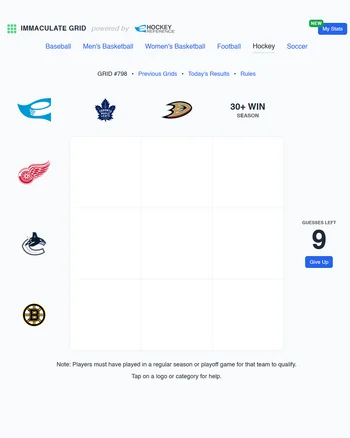 Immaculate Grid: Hockey screenshot