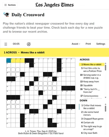L.A. Times Daily Crossword screenshot