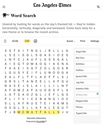 L.A. Times Word Search screenshot