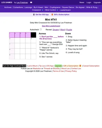 Lex's Games Mini Crossword screenshot