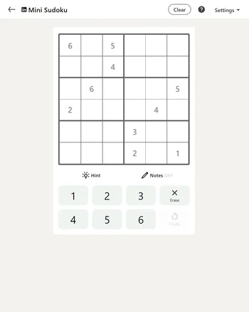 LinkedIn Mini Sudoku screenshot