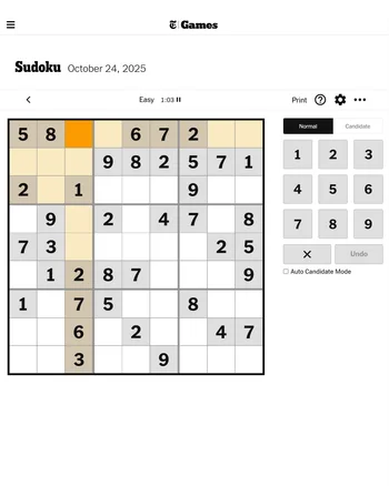 NYT Games Sudoku screenshot