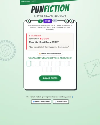 PunFiction: 1-Star Travel Reviews screenshot