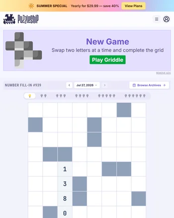 Puzzleship Number Fill-In screenshot