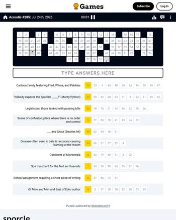 Sporcle Acrostic screenshot