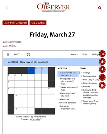 The Fordham Observer Mini Crossword screenshot
