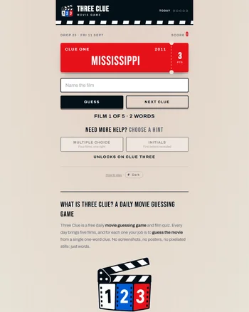 Three Clue Movie Game screenshot