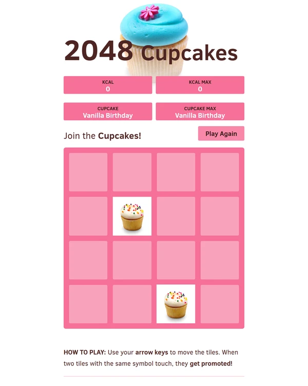 Screenshot of 2048 Cupcakes, a web game
