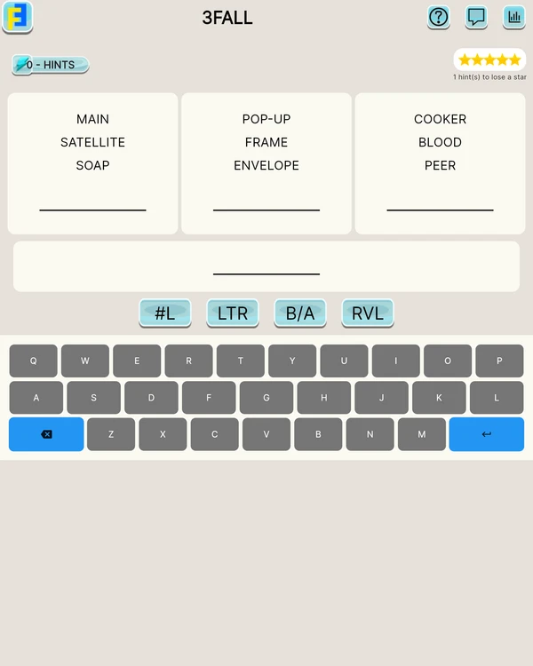 Screenshot of 3FALL, a word game