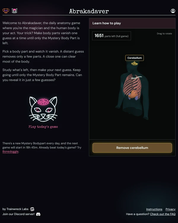 Screenshot of Abrakadaver, a daily logic game