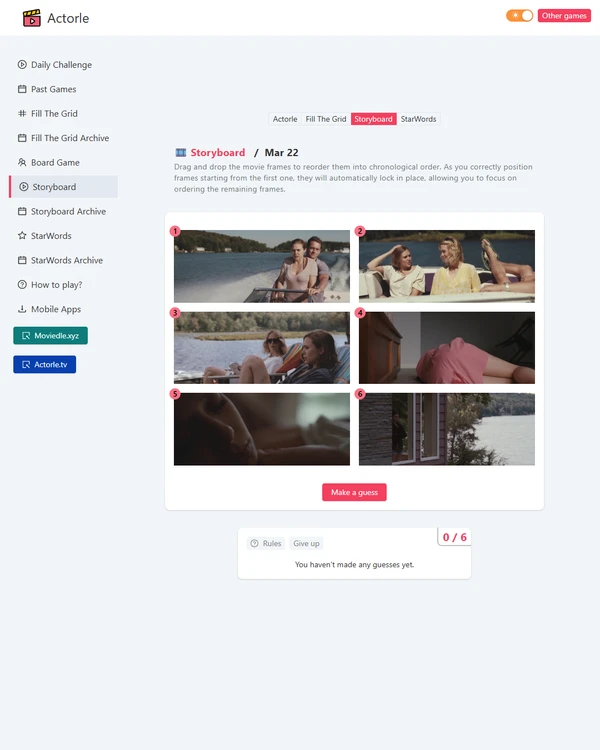 Screenshot of Actorle - Storyboard, a daily pop culture game