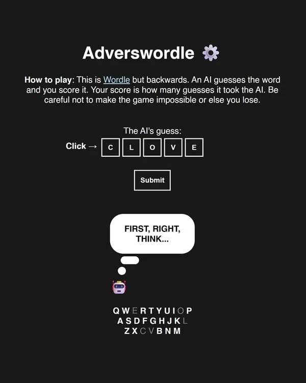 Screenshot of Adverswordle, a daily word game
