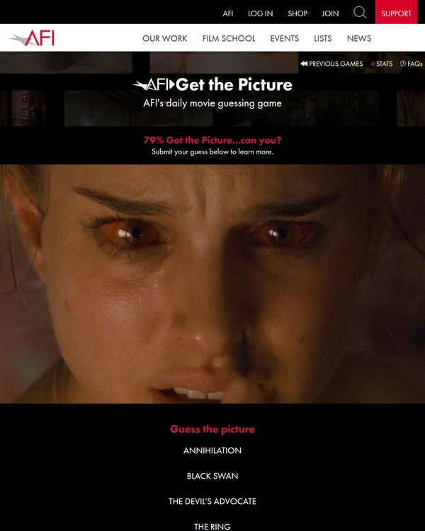 Screenshot of AFI Get the Picture, a daily pop culture game