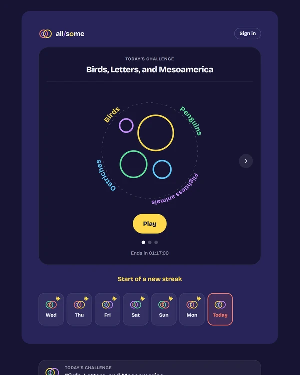 Screenshot of All/Some, a daily logic game