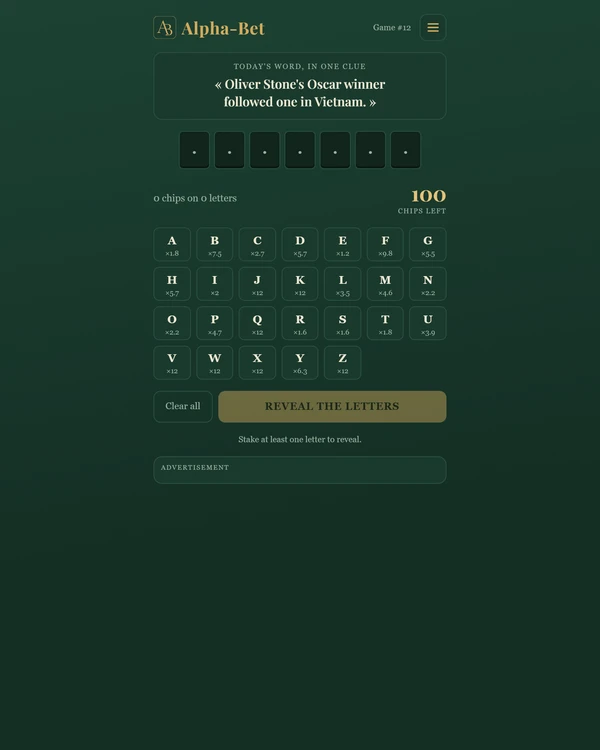 Screenshot of Alpha-Bet, a daily word game