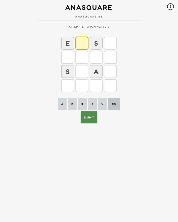 Screenshot of AnaSquare, a daily word game