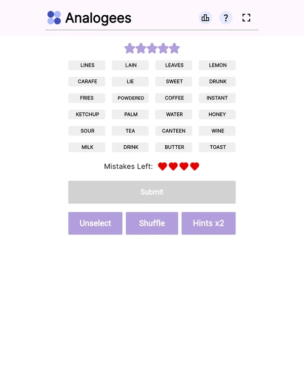 Screenshot of Analogees, a word game