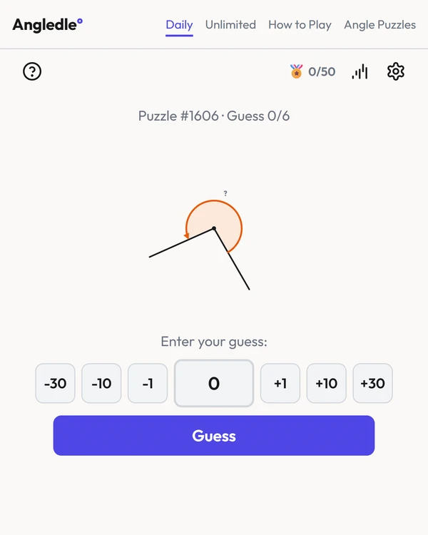 Screenshot of Angledle, a daily math game