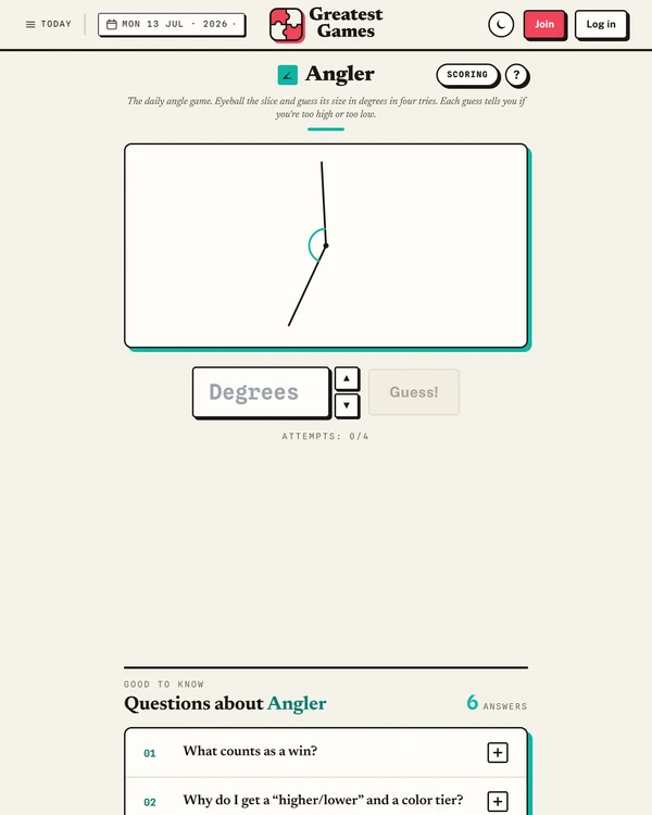 Screenshot of Angler, a daily logic game