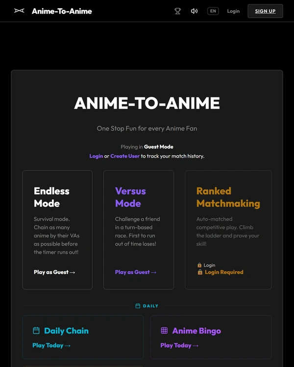 Screenshot of Anime to Anime, a daily fandom game