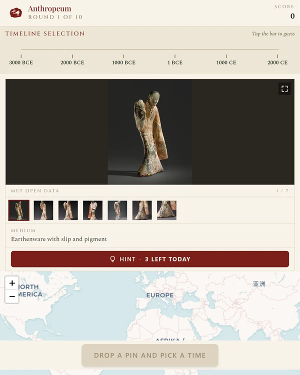 Screenshot of Anthropeum, a daily geography game
