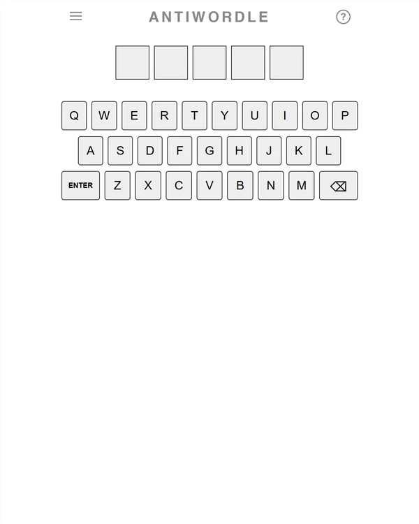 Screenshot of Antiwordle, a daily word game