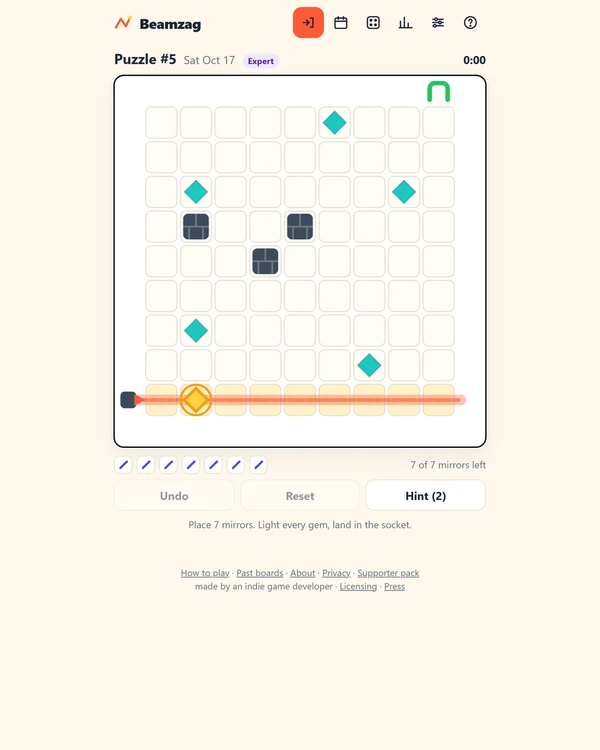 Screenshot of Beamzag, a daily logic game
