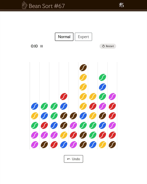 Screenshot of Bean Sort, a daily logic game