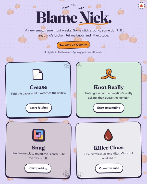 Screenshot of Blame Nick, a daily logic game