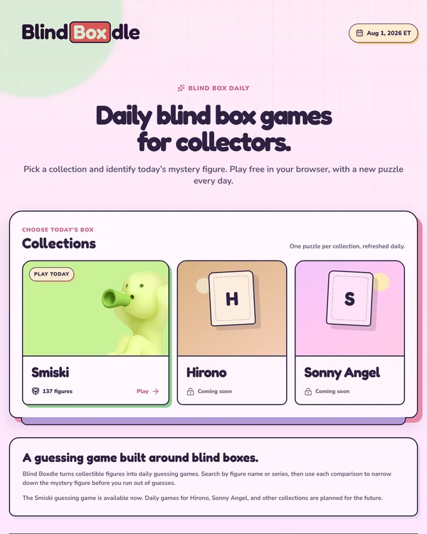 Screenshot of Blind Boxdle, a daily fandom game