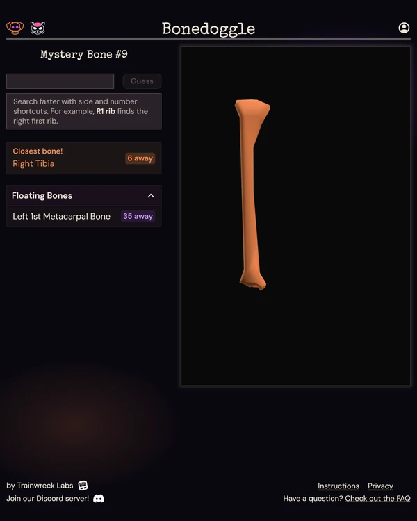 Screenshot of Bonedoggle, a daily trivia game