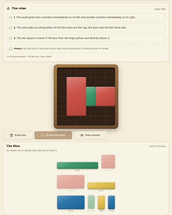 Screenshot of Brainblox, a daily logic game