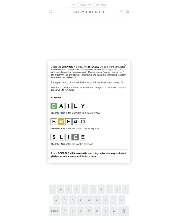 Screenshot of Breadle, a daily word game