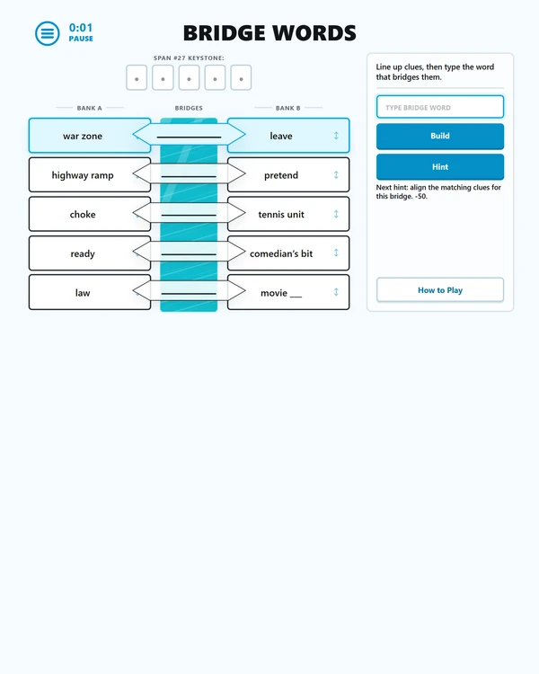 Screenshot of Bridge Words, a daily word game