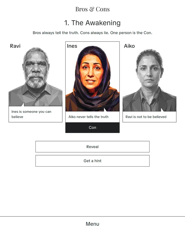Screenshot of Bros & Cons, a daily logic game