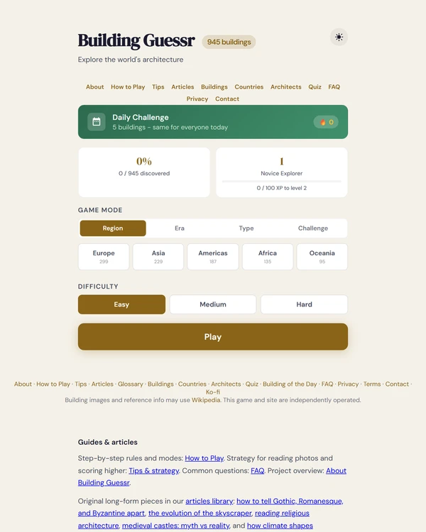 Screenshot of Building Guessr, a daily geography game