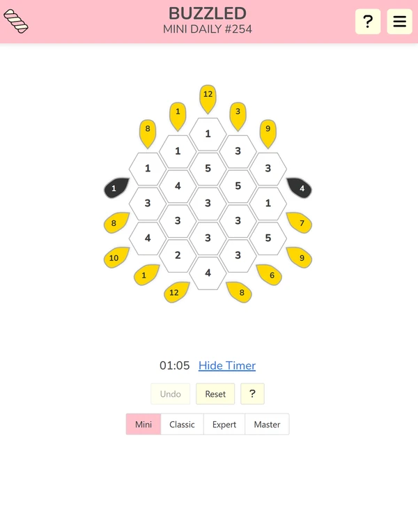 Screenshot of Buzzled, a daily logic game