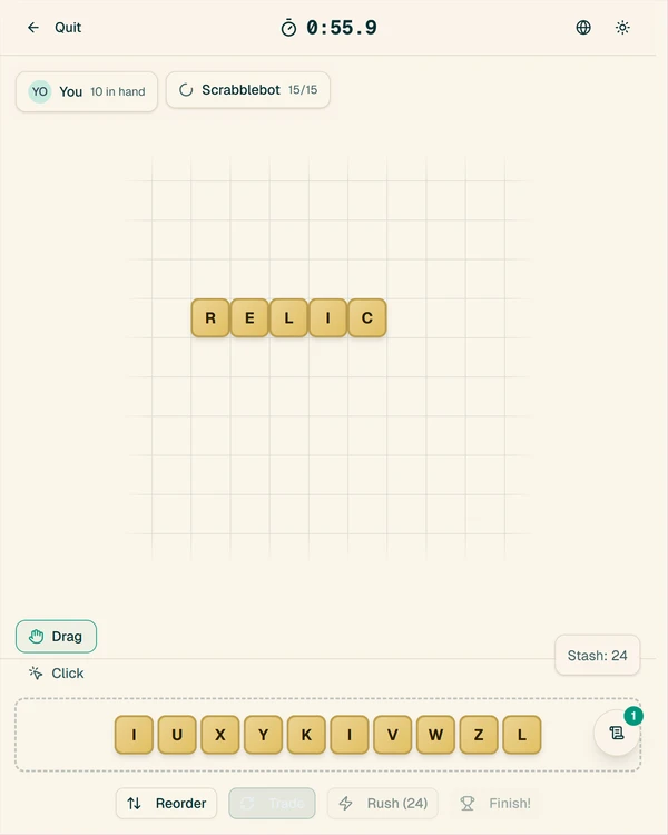 Screenshot of Cabanagrams, a word game