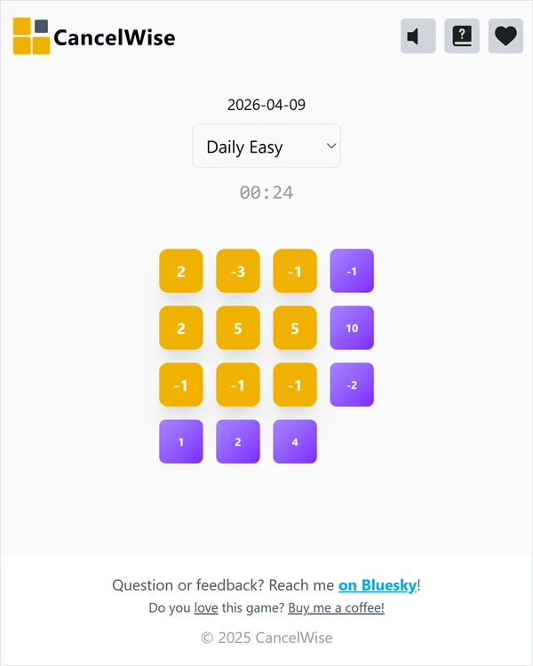Screenshot of CancelWise, a daily math game