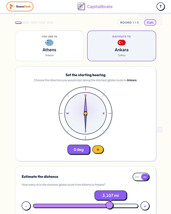 Screenshot of Capitalibrate, a geography game