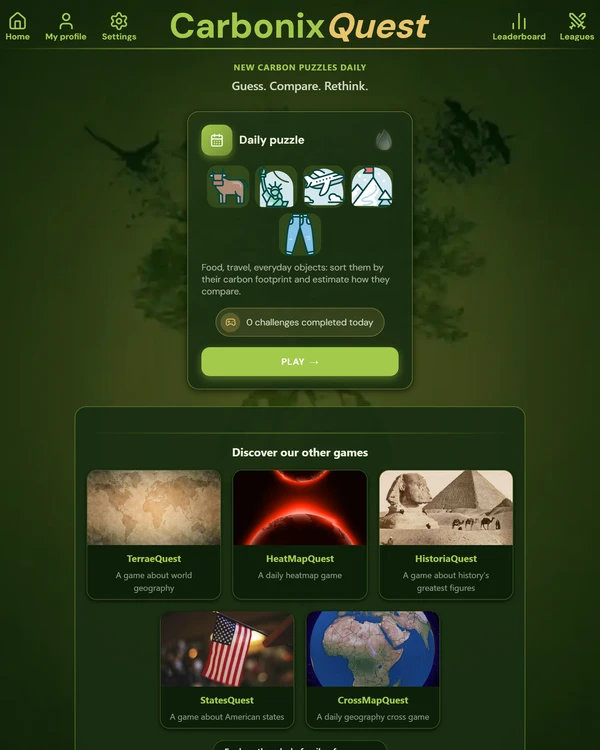 Screenshot of carbonixquest, a daily estimation game
