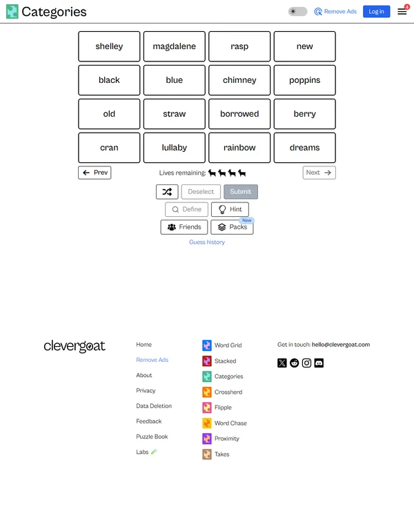 Screenshot of Categories, a daily connections-style game