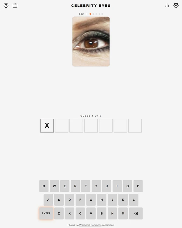 Screenshot of Celebrity eyes, a daily pop culture game
