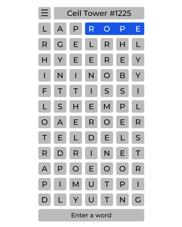 Screenshot of Cell Tower, a daily word game