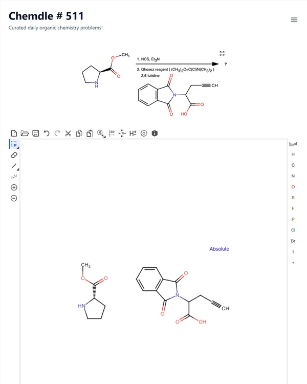 Screenshot of Chemdle, a daily trivia game