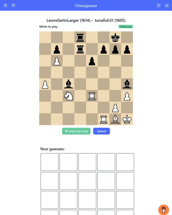 Screenshot of Chessguessr, a daily logic game