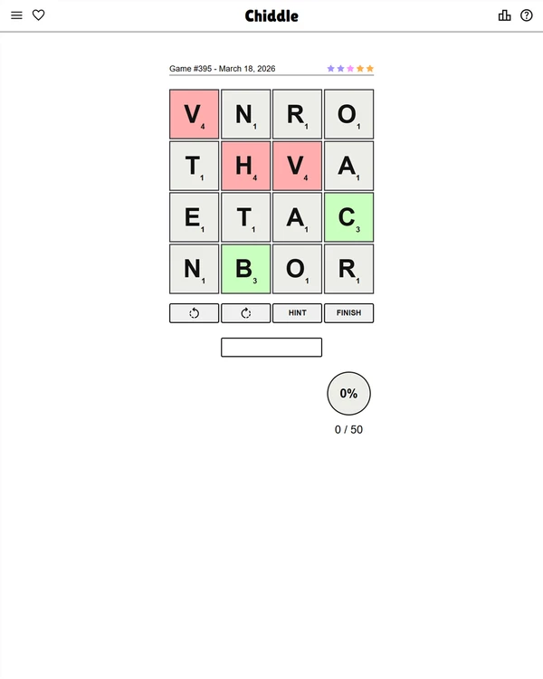 Screenshot of Chiddle, a daily word game
