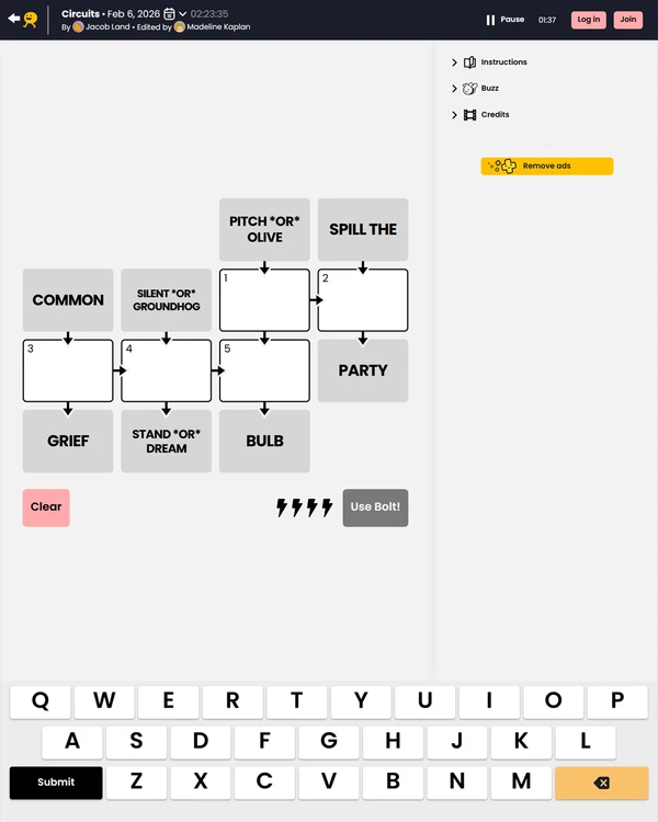 Screenshot of Circuits, a daily word game
