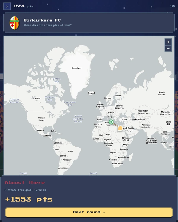 Screenshot of City2Team, a daily sports game